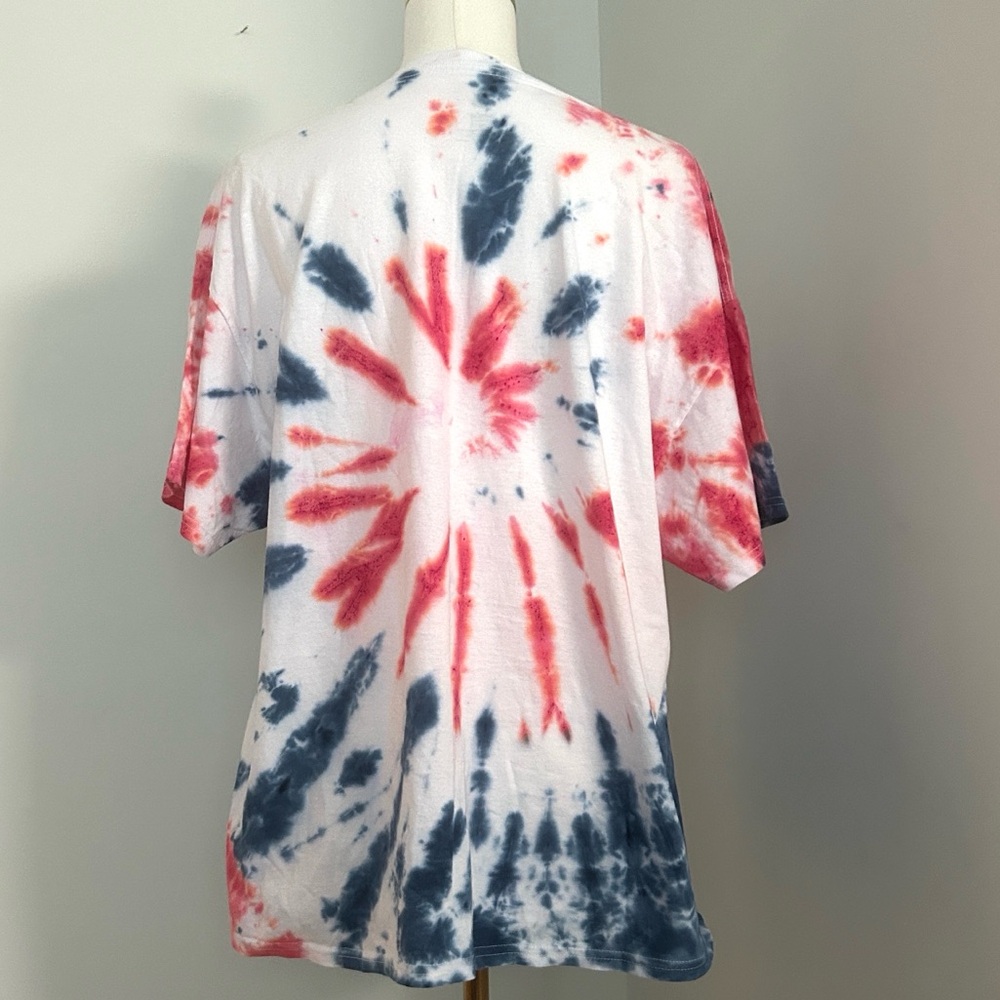 Tie Dye T-Shirt Red White Blue Patriotic Tee Silver “Born to Sparkle” Artisan XL - Picture 4 of 8